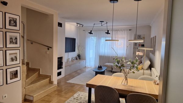 A green row house in a small town