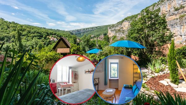 2 logements (appart. 1 chambre, logement 1 chambre équipée) - Jardin dans la falaise