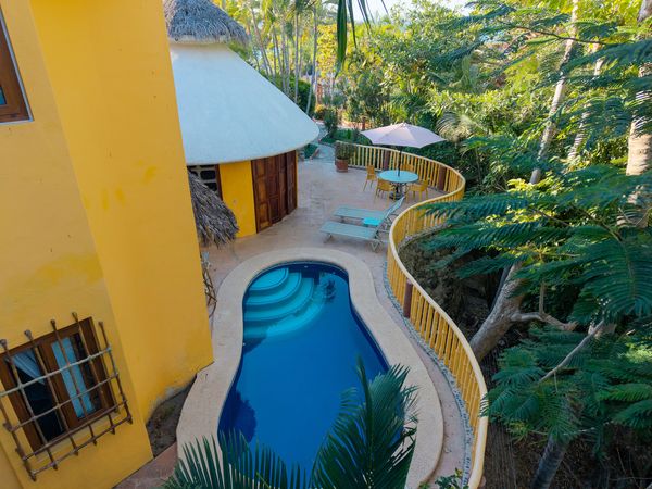 colorful tropical two bedroom  unit perched in the jungle. just across the street from beach access.