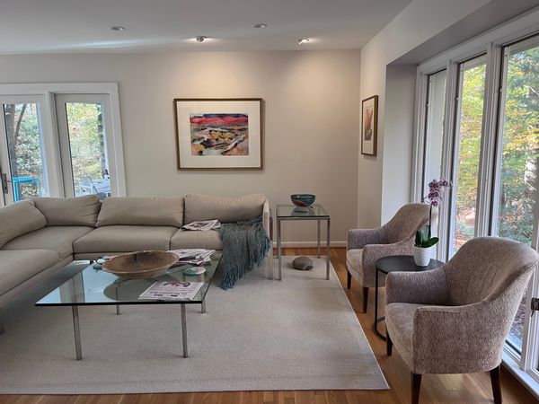 Modern porch with forest view and walk to historic Williamsburg.