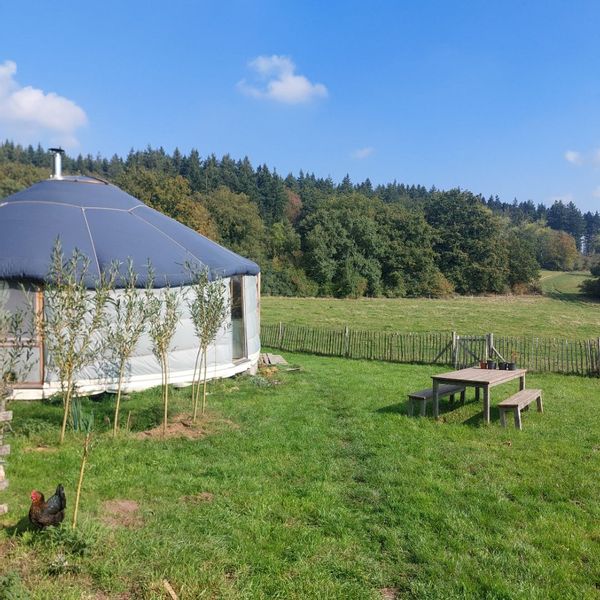 Yourte dans la campagne namuroise