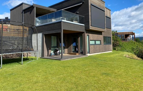 New house overlooking av valley of farms, fields and hills