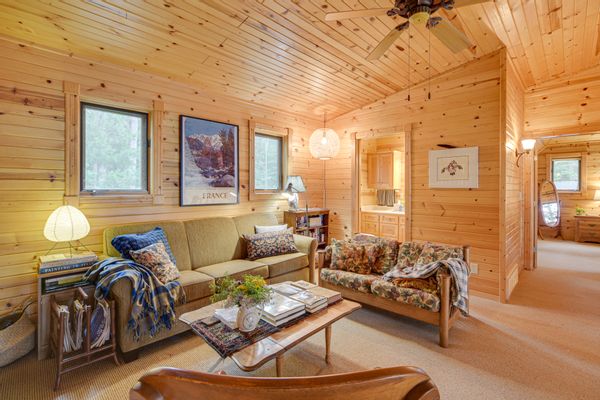 Luxurious, large, light-filled, log cabin in the Great North Woods on 200 feet of private beach