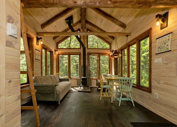 Rustic Creekside Cabin by a Small Waterfall