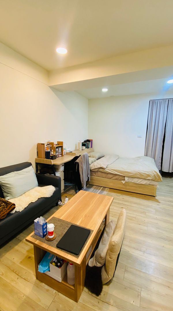 Studio, with bathroom and small enclosed balcony