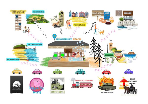 Hengistbury Reach:2 bedroom coastal holiday let near beaches & New Forest. Feature lit hot tub.