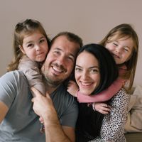 A green row house in a small town